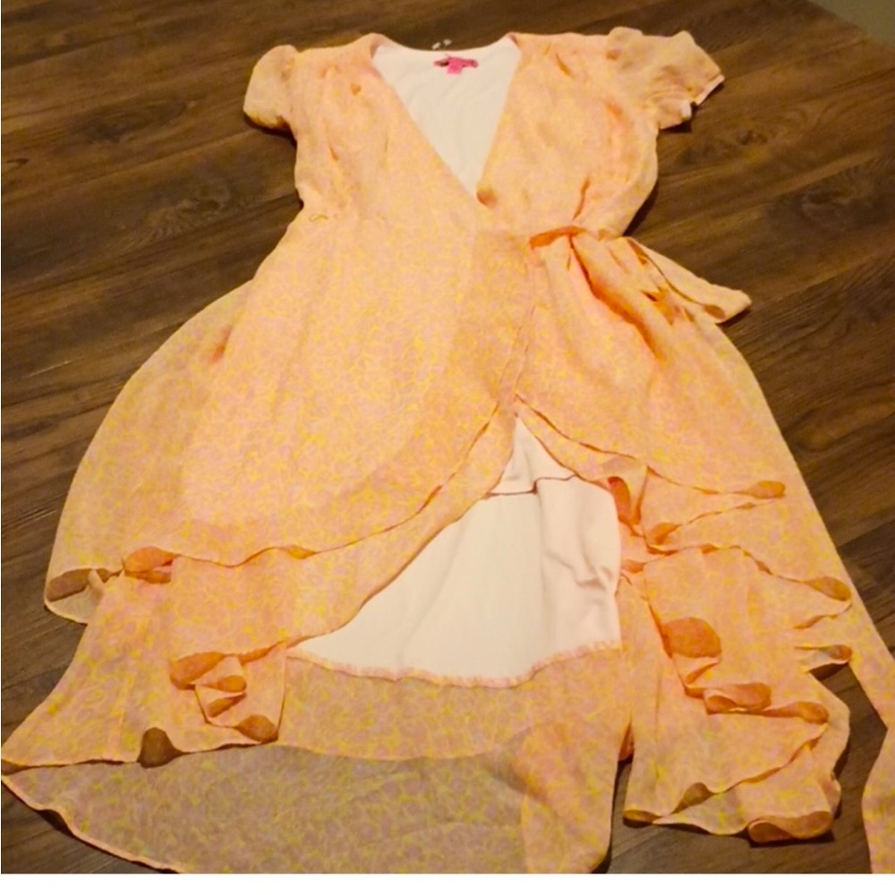 Betsey Johnson Pink Asymmetrical Sundress with Flutter Sleeves